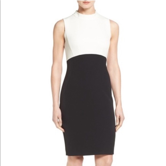 Halogen light Gray and Black Colorblock Mock Neck Sheath Dress Size 4 - Picture 1 of 9